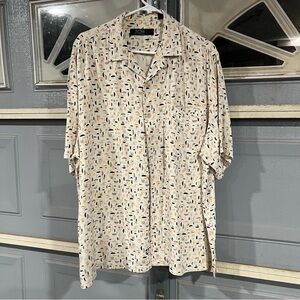 Nat Nast Luxury Textured Men's Short Sleeve Silk Blend‎ Shirt Cream Size XL